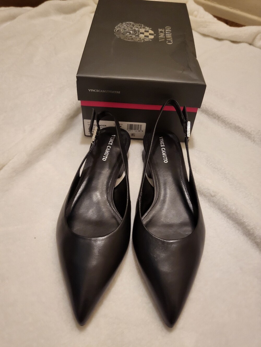 Vince Camuto Black Leather Pointed Slingback Flats